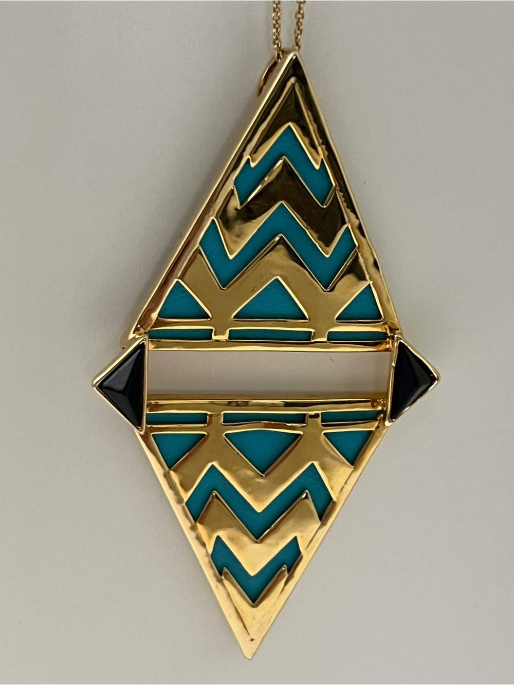 House of Harlow vintage Gold-Tone Turquoise Chevron Pendant Necklace
